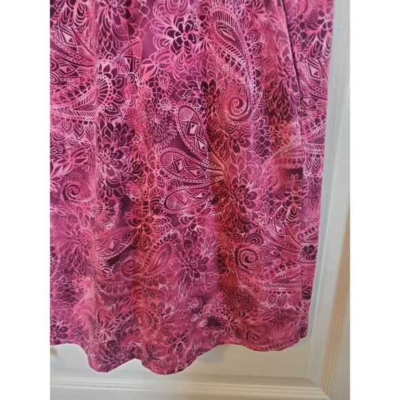 Athleta Pink Purple Paisley Stretch Knit Sleeveless Lace Mesh Trim Dress, Small - Picture 6 of 10